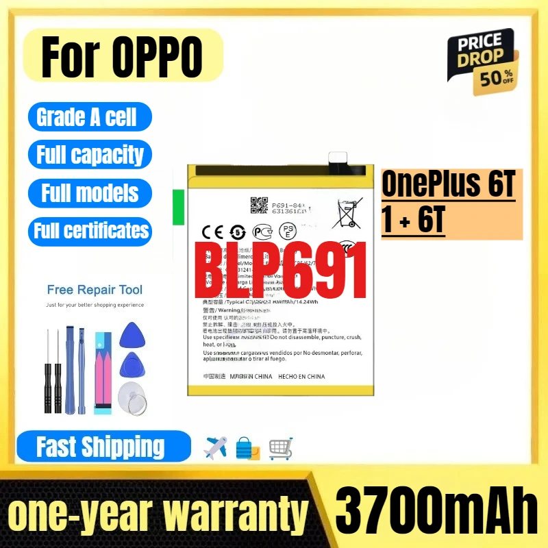 

BLP691 for OPPO OnePlus 6T/1 + 6T Mobile Phone Battery High Quality High Capacity Replacement Bateria Grade A Cell with Tools