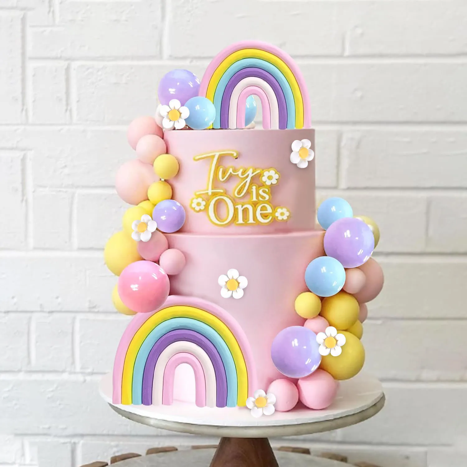 35 PCS Cake Toppers Boho Cake Topper Hippie Party Decorations with Flower Rainbow Balls Girl Birthday Party and Room Decoration