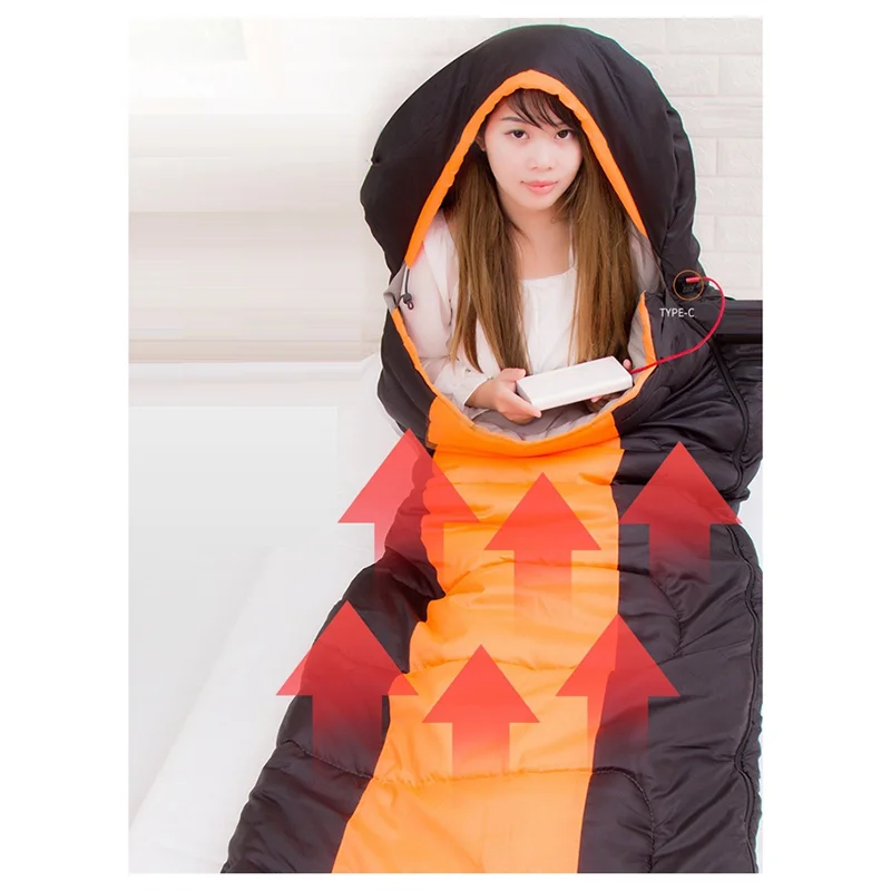 

Спальный мешок с электрическим подогревом, хлопковым пуховым ковриком и интерфейсом Type-C для кемпинга весной, осенью и зимой