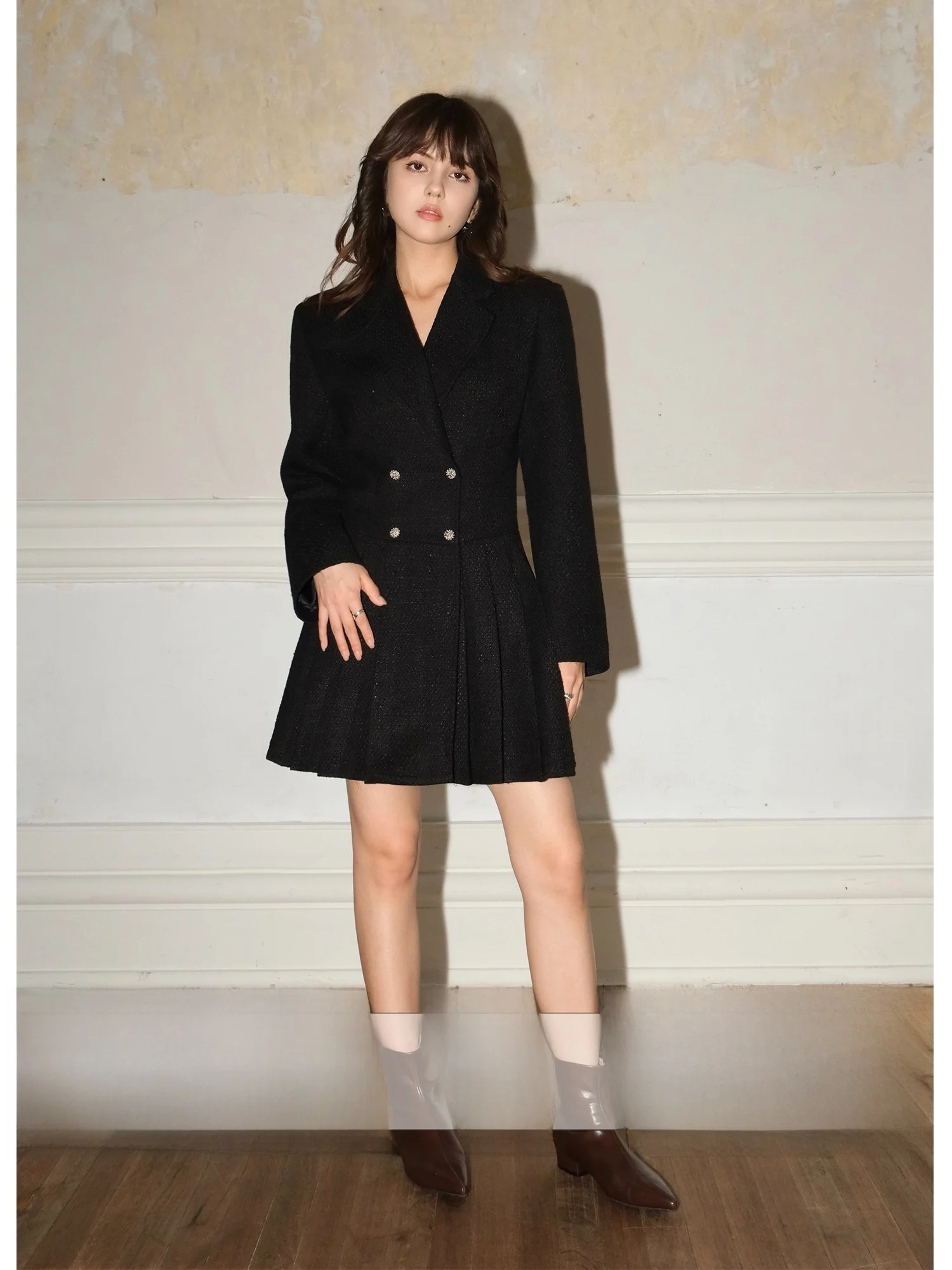 

NEVA HU Bla Woolen Dr Women's A-Line Skirt Slimming Waist ort Pleated Skirt Ele Faionable Ladies' Dr