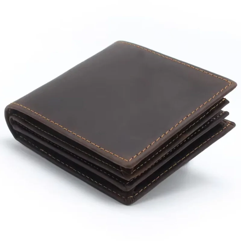 100% Genuine Leather Simple Design Retro RFID Wallet for Men with Cardholder Money Bags Men's Oil Wax Skin Short Wallets