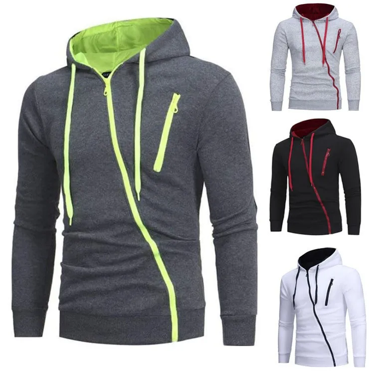 2024 Slant Zipper Sweater Sports Casual Men's Hooded Long Sleeve Cardigan Jacket