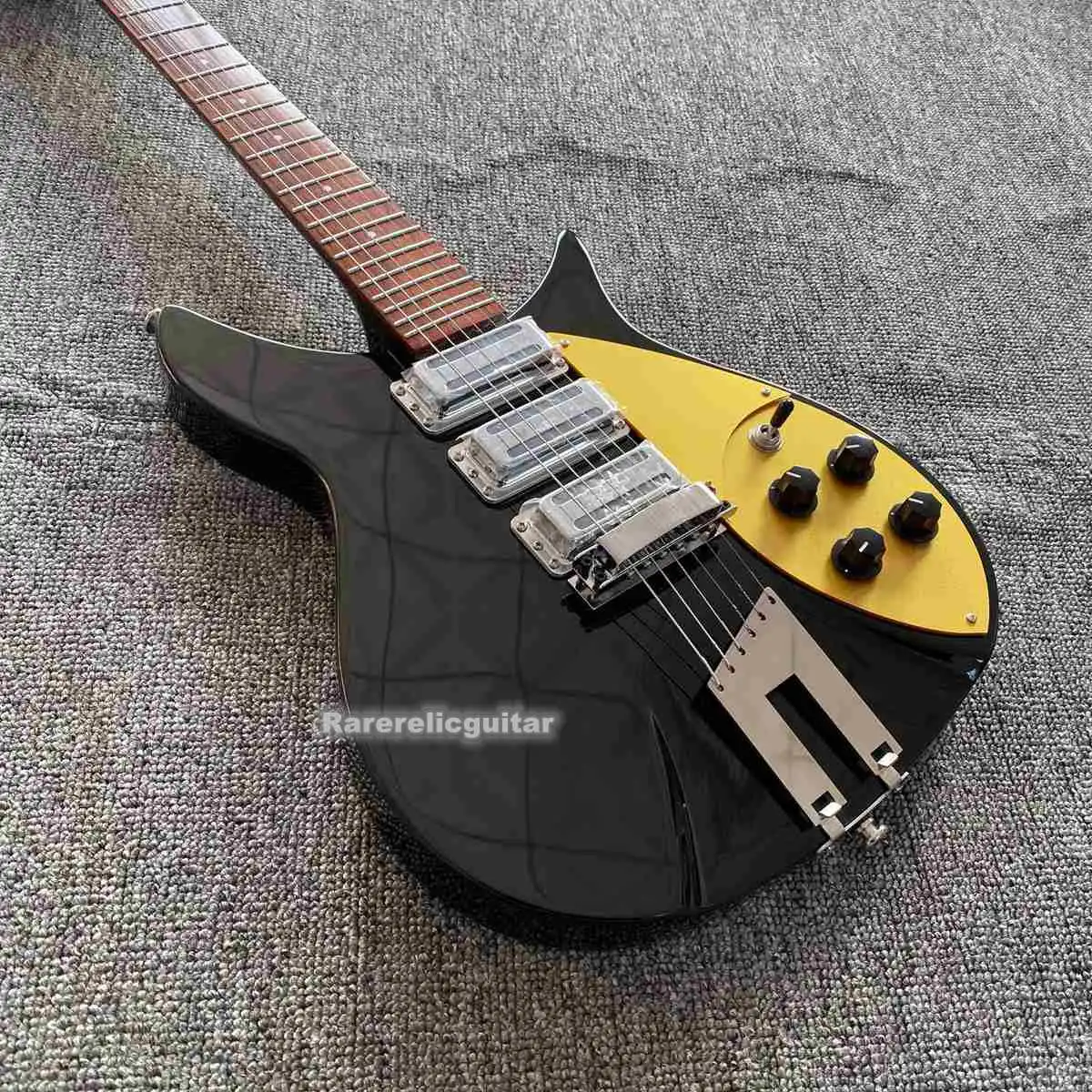Trapeze Tailpiece 325 Electric Guitar, Gold Pickguard 3 Mini Pickups Black Color Guitarra