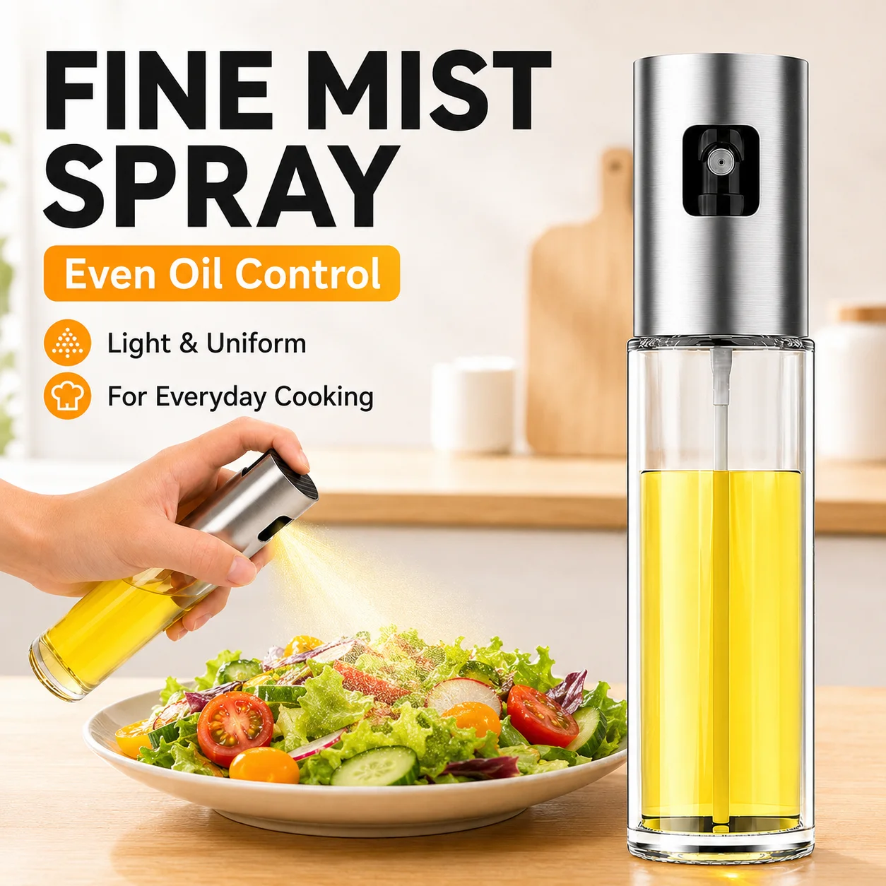 100ml Glass Oil Spray Bottle Fine Mist Sprayer Refillable Cooking Oil Dispenser for BBQ Salad Baking Air Fryer Kitchen