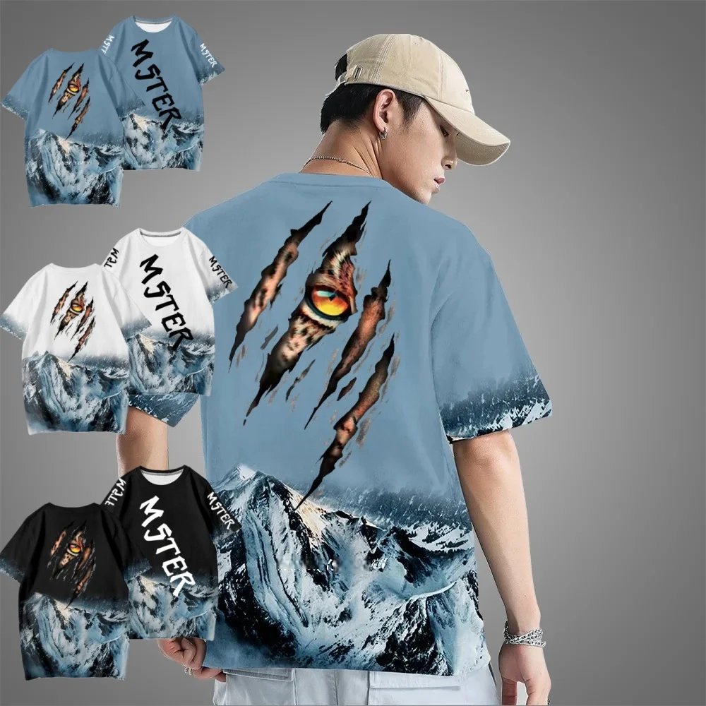 

Men's and Women's Snow Mountain Giant Beast Eye Monster Claw 3D Print Motorcycle Riding Sports Casual T-Shirt