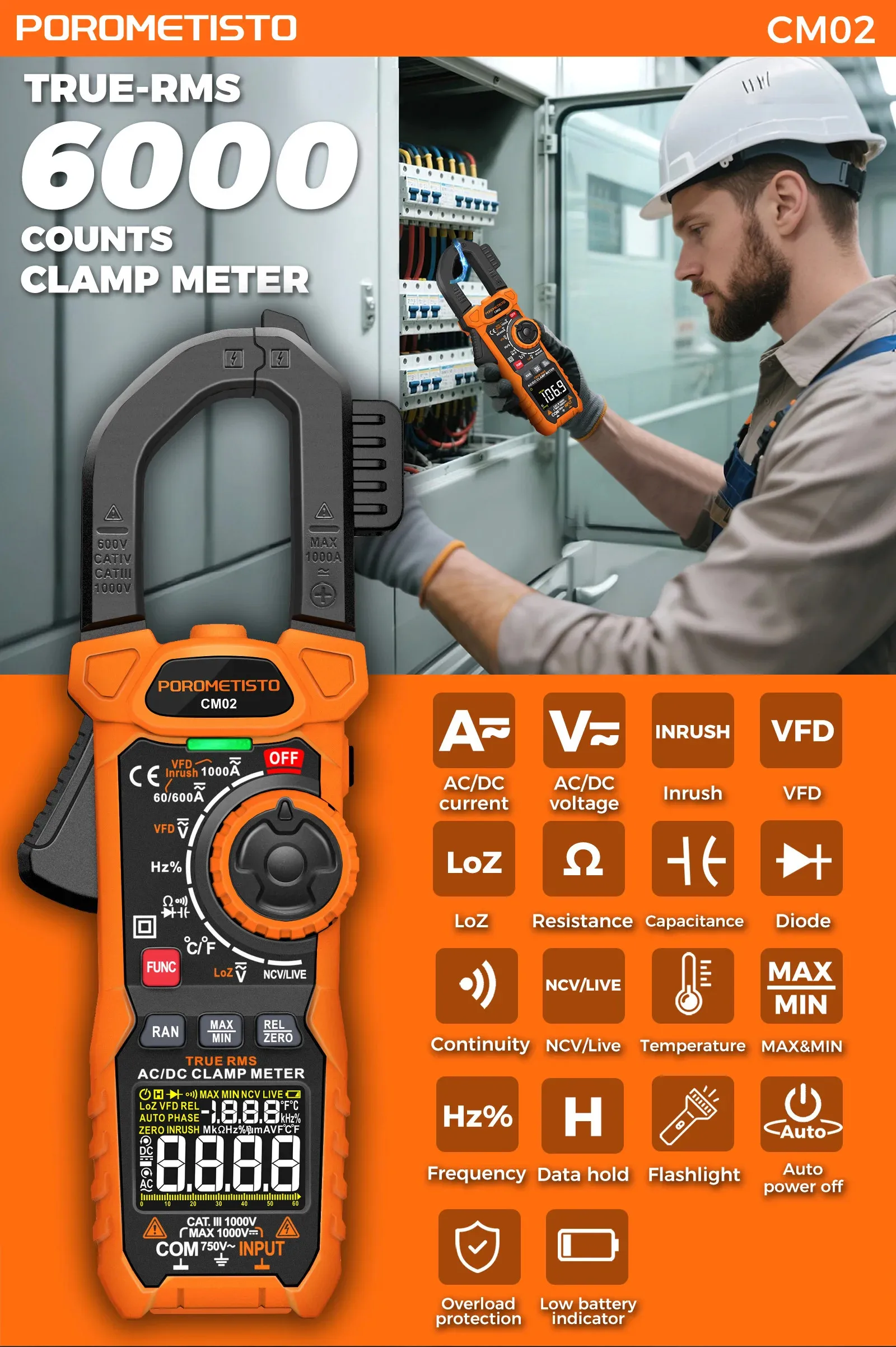 Digitales Zangenmessgerät Multimeter AC/DC 600A/1000A Amperemeter True RMS Multimeter Hochpräzise Kapazitätsmessung NCV Ohm Hz Spannungsprüfer – Detail 34