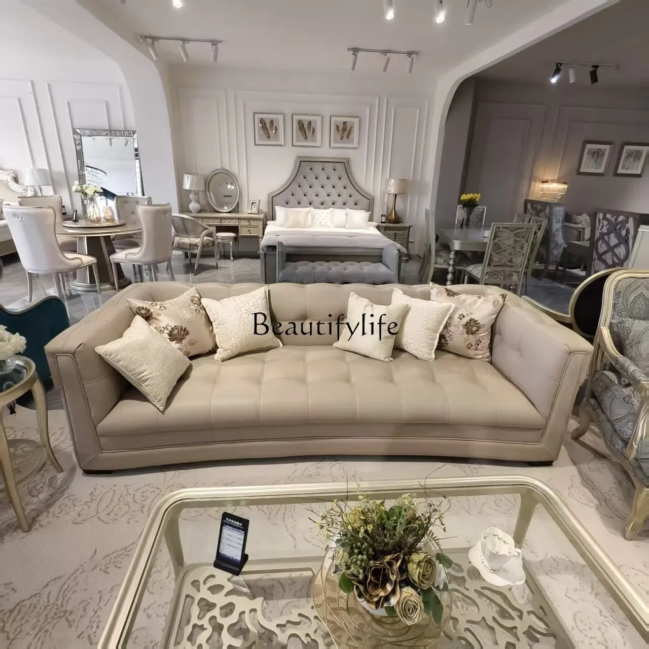 

2 yj15 American light luxury leather sofa modern simple elephant gray sofa combination