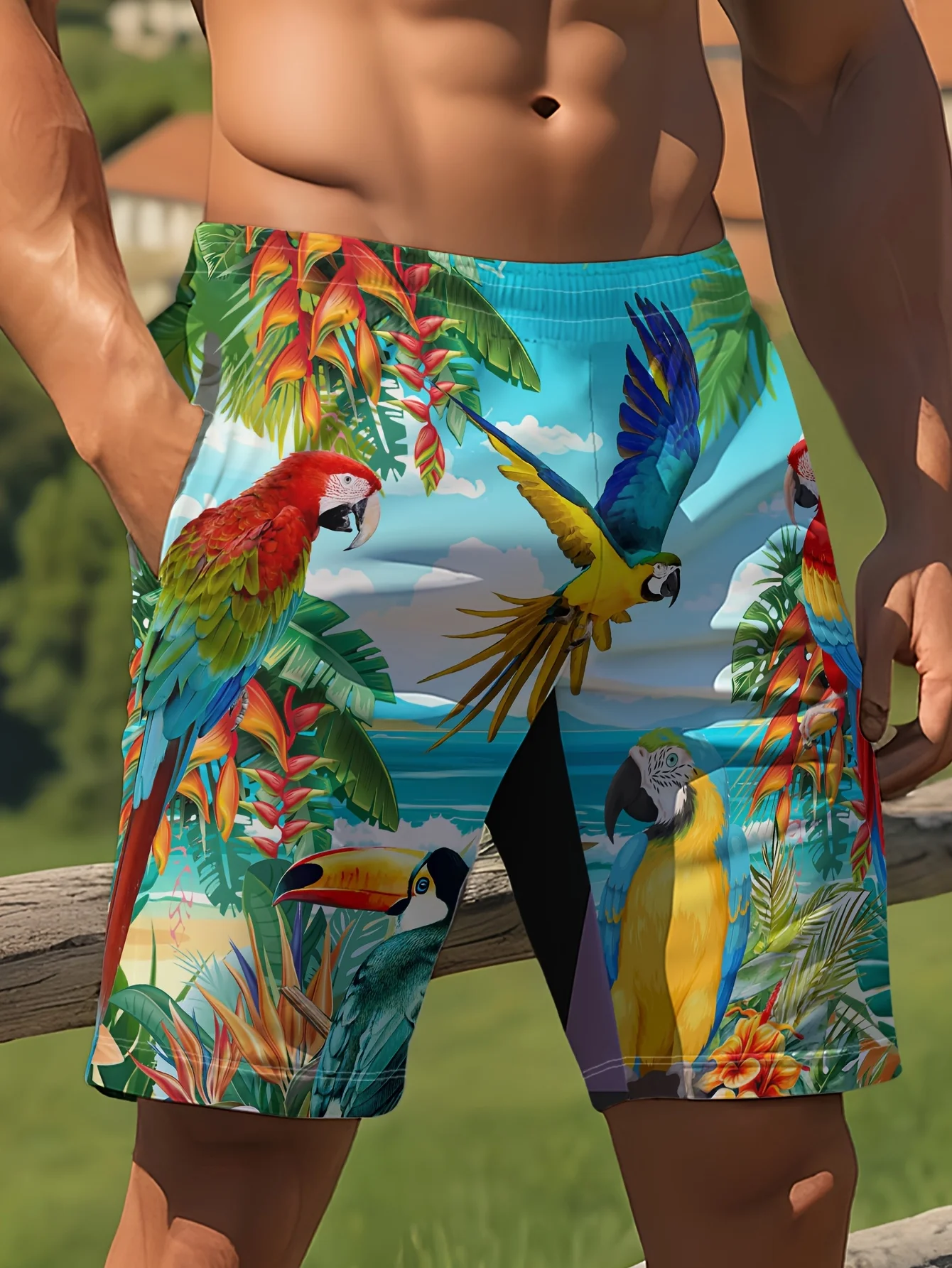 

2026 Summer Hot Selling New Parrot Vacation 3D Printing Fashionable Beach Breathable Quick Drying Street Size Y2K Shorts Size