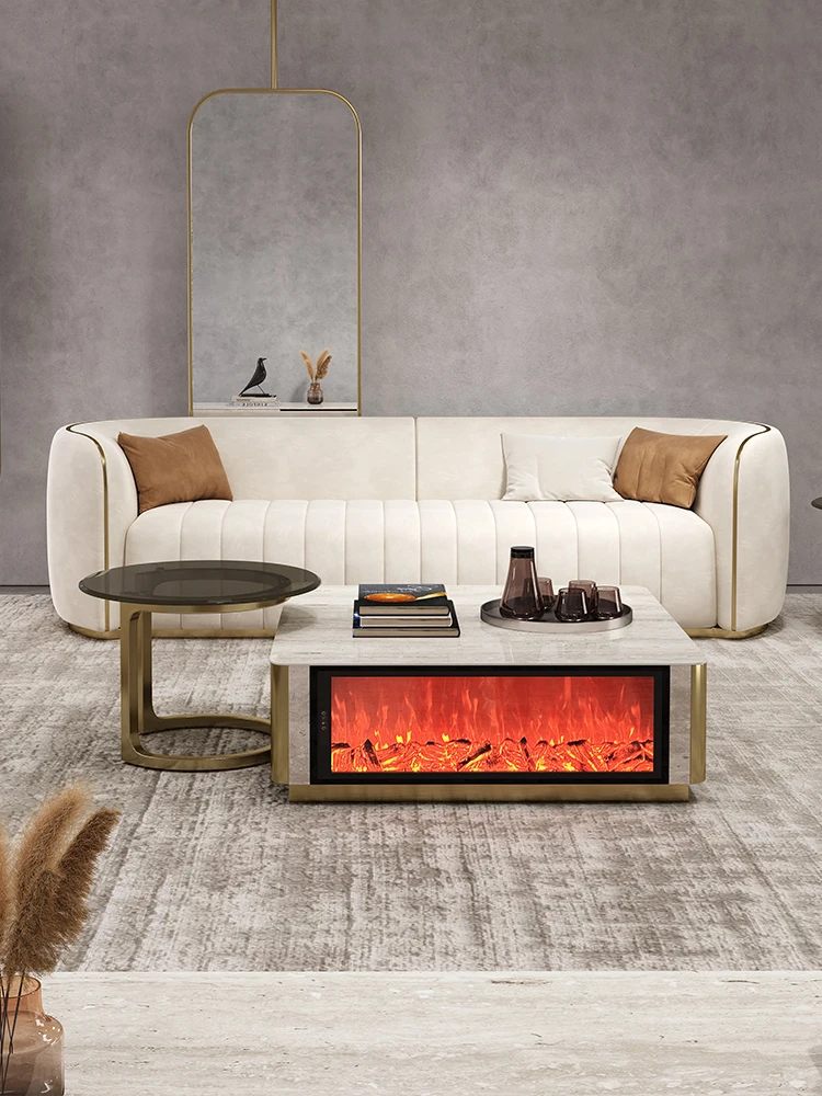 New light luxury modern coffee table side table combination simulation flame fireplace size apartment type home living room adva