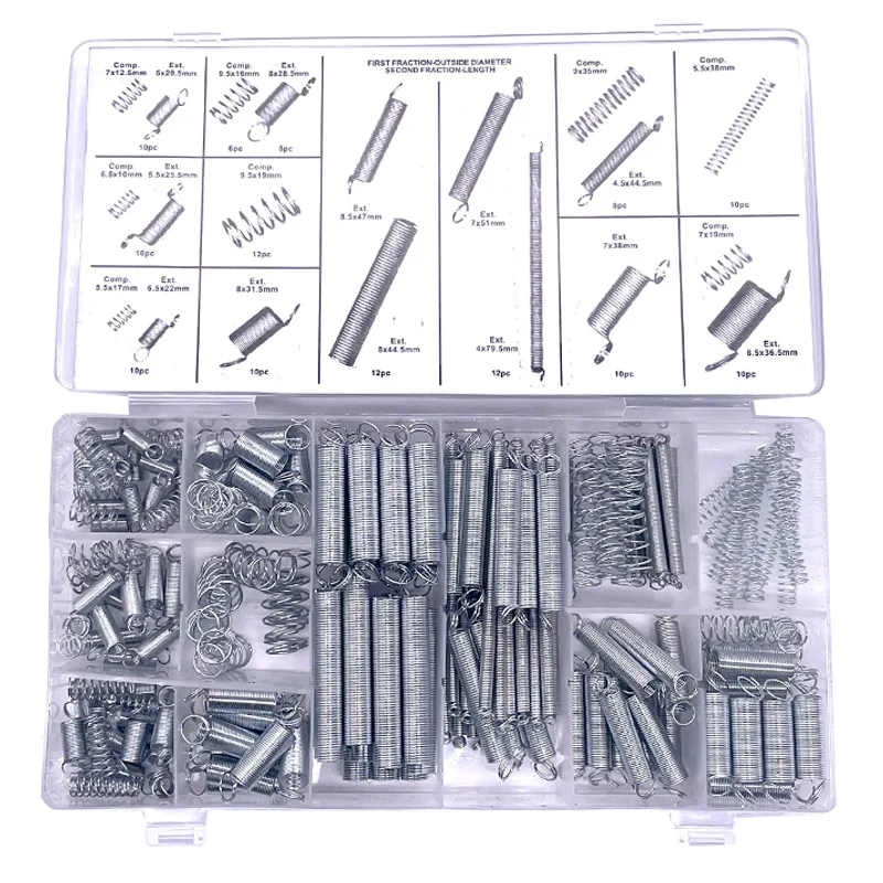 200 ชิ้นชุดฮาร์ดแวร์ความตึงเครียดสปริงการบีบอัดฤดูใบไม้ผลิชุดฮาร์ดแวร์ไฟฟ้า Torsional และ Extension Springs ชุด