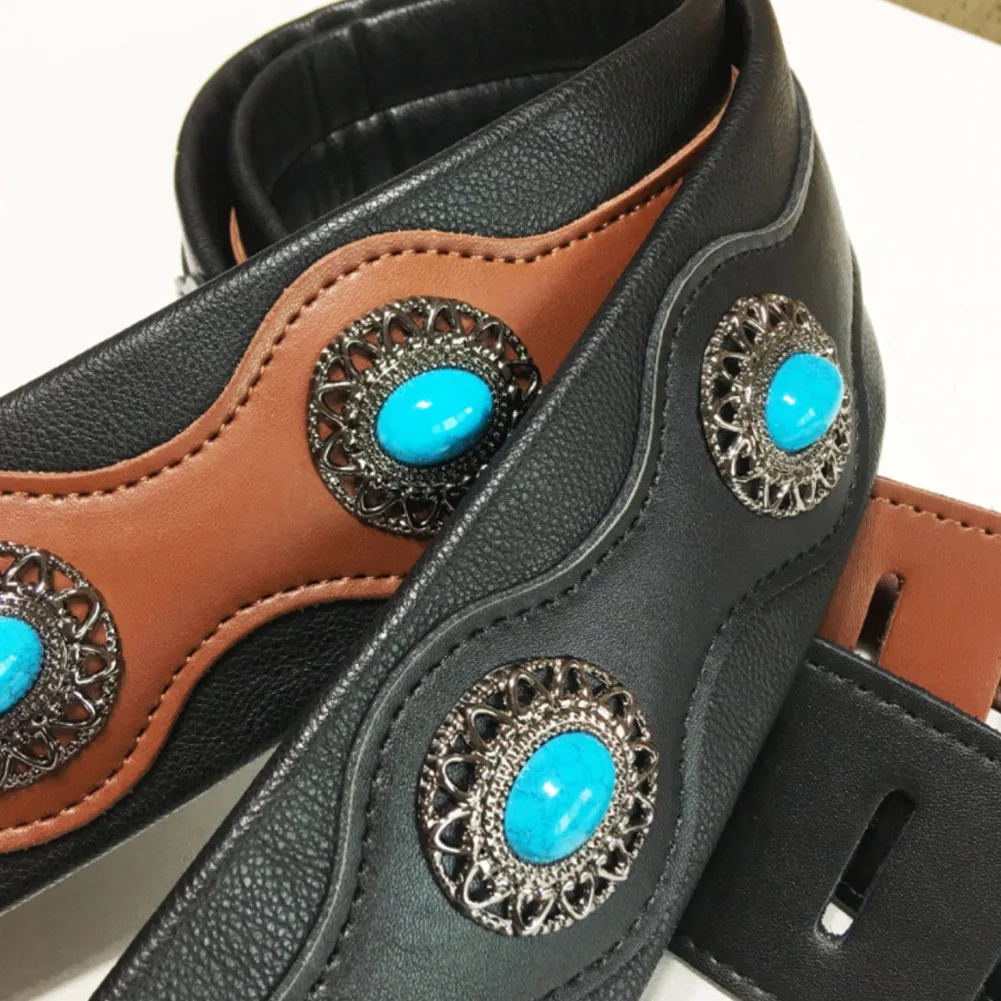Guitar Strap Ethnic Style Leather Adjustable Acoustic Electric B Strap Guitar Belt Guitar Parts Accessories Brown