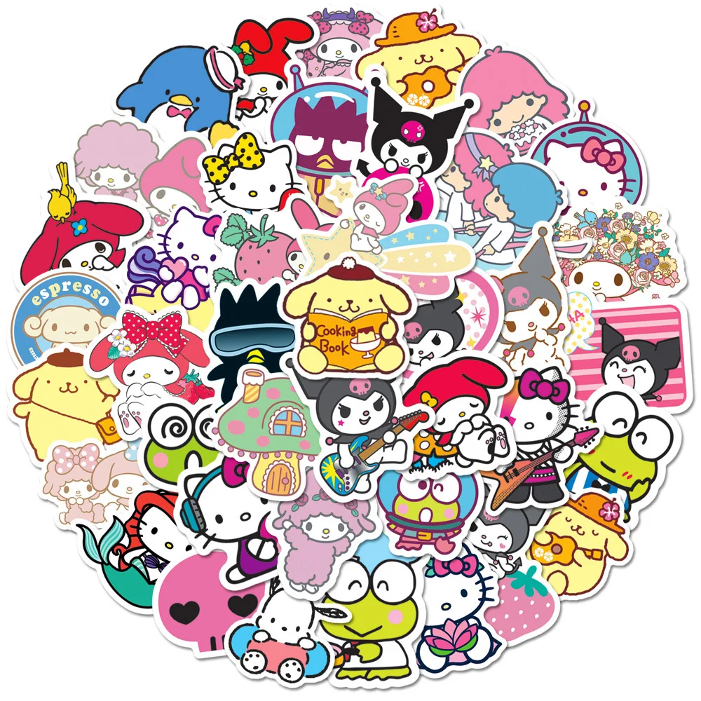 

10/30/50pcs Kawaii Sanrio Anime Stickers Hello Kitty Kuromi My Melody Cartoon Decals Toy Waterproof Cute Kids Decoration Sticker