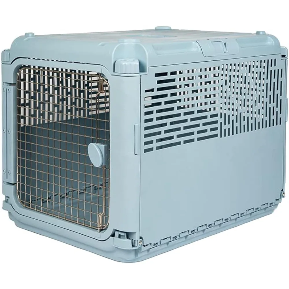 SPORT PET Plastic Kennels Rolling Plastic Wire Door Travel Dog Crate, Collabsible Kennel, 22.1