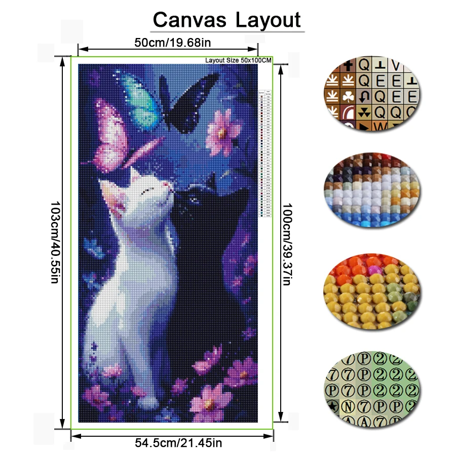 Black and White Cat Butterfly Diy Diamond Arts Painting New Collection Animals Full Drill Large Size Mosaic Embroidery Picture