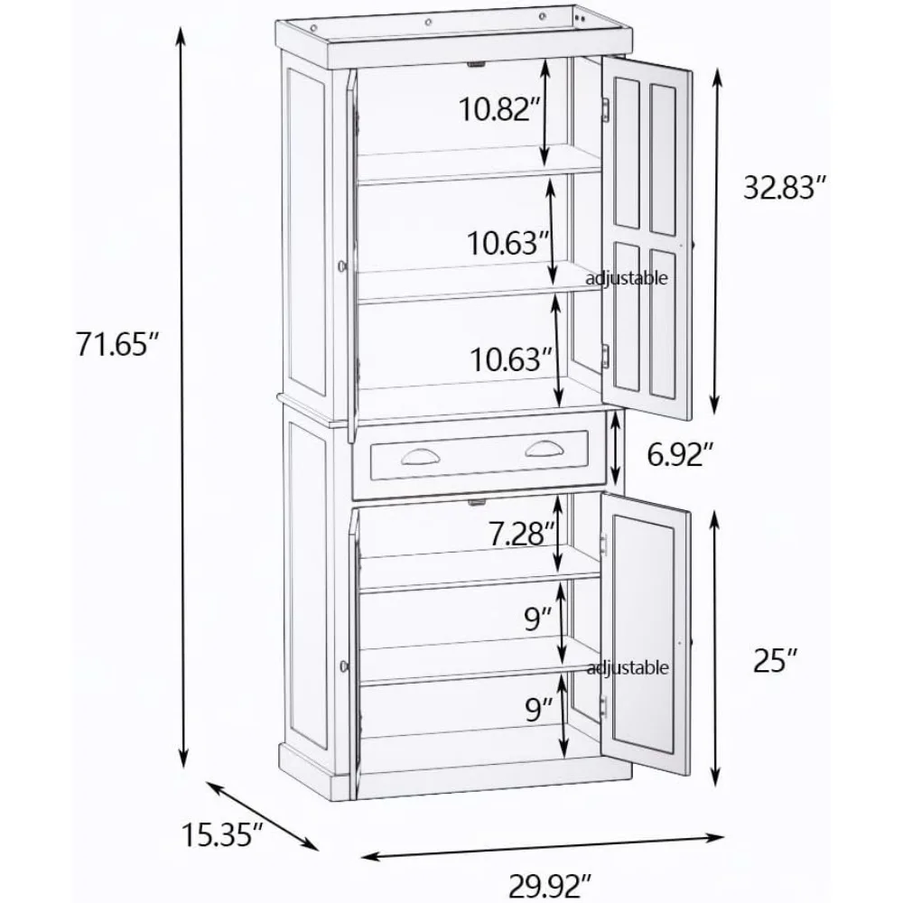 خزائن مخزن مقاس 72 بوصة، خزانة تخزين طعام المطبخ قائمة بذاتها مع درج وأرفف قابلة للتعديل، أبيض #2