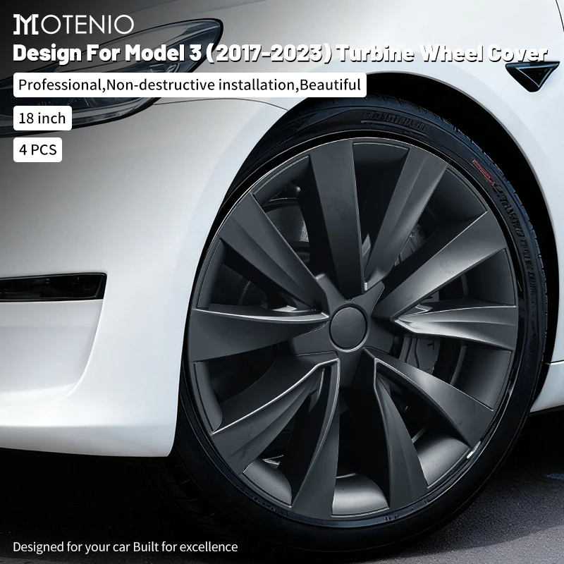 4 Stück für Tesla Model 3 (2017-2023) 18 Zoll Turbinen-Radkappen, Radnabenabdeckungen, Ersatz-Radkappen, Vollfelgenabdeckungen, Zubehör