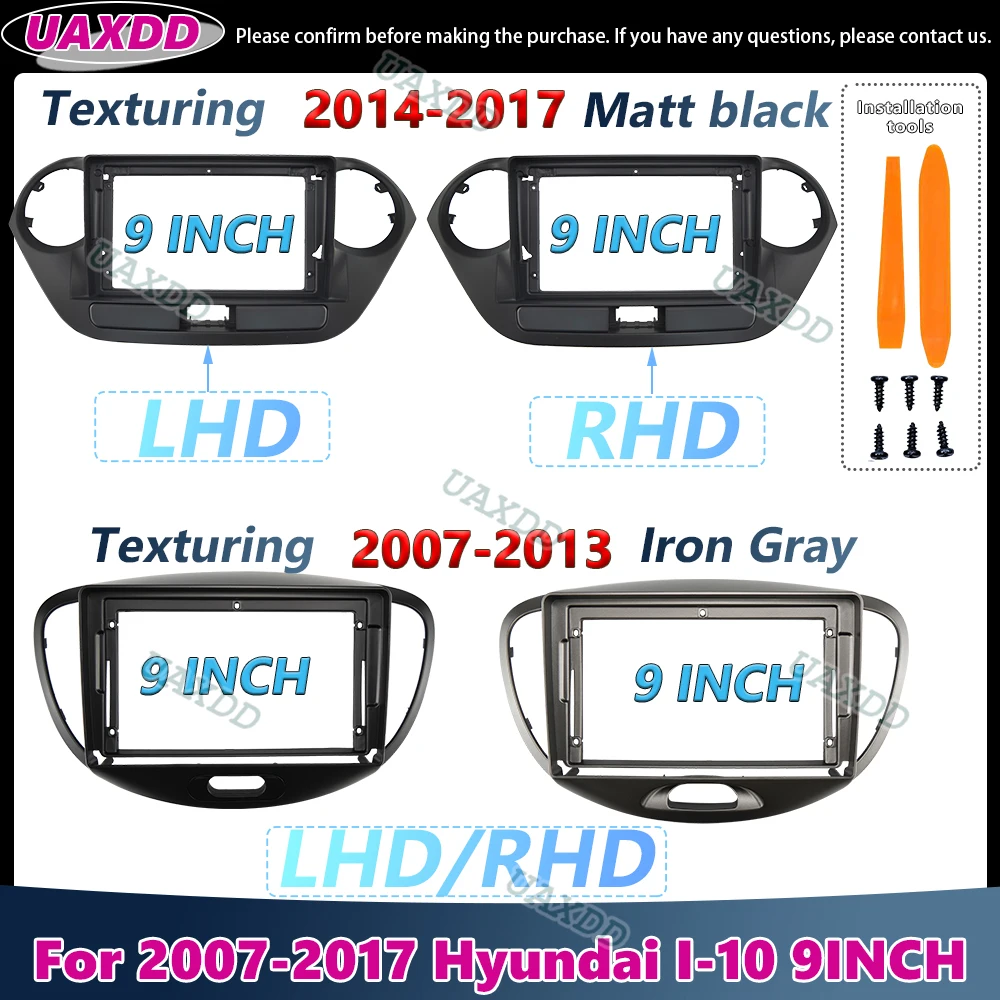 UAXDD Kit de radio Fascia para Hyundai I-10 I10 2007-2017 kit de Audio de instalación para montaje de marco de tablero cable de marco 2 Din Coche