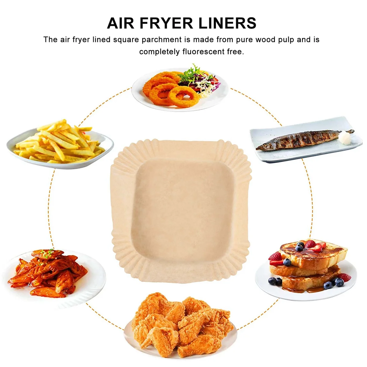 50Pcs Air Fryer Parchment Paper with Oil Brush Air Fryer Liners Square 6.3 Inch Disposable Baking Paper Air Fryer