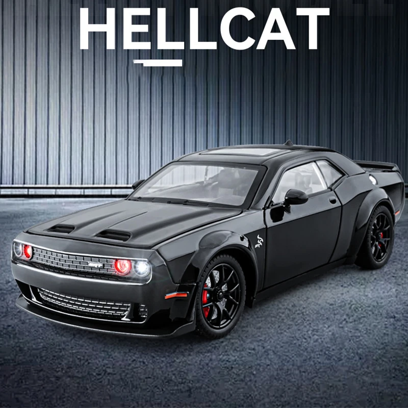 Hellcat Brinquedo de carro muscular para menino, 1:24, porta traseira rápida e furiosa, som aberto, liga diecast, coleção Sport Auto Metal Gift