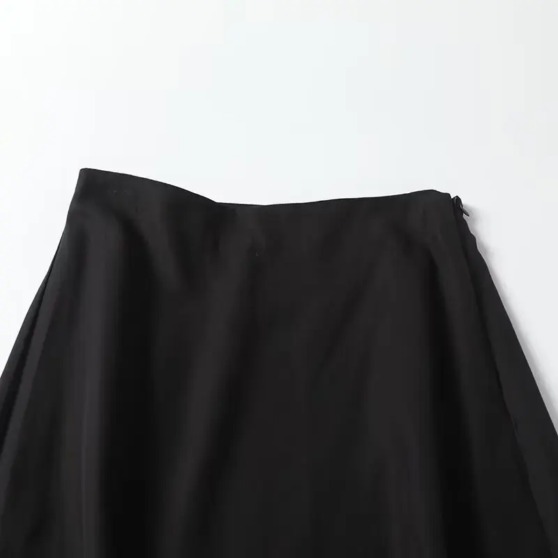 Strive & Di-Jupe mi-longue droite taille haute pour femme, jupe en lin de coton noir, minimaliste français, mode commpiedmont