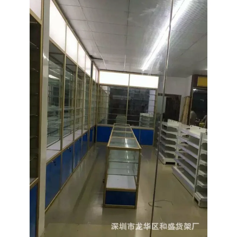Kustom. Paduan Showcase Aluminium Alloy Showcase Butik Rak Display Showcase Kaca Display Shelf Farmasi