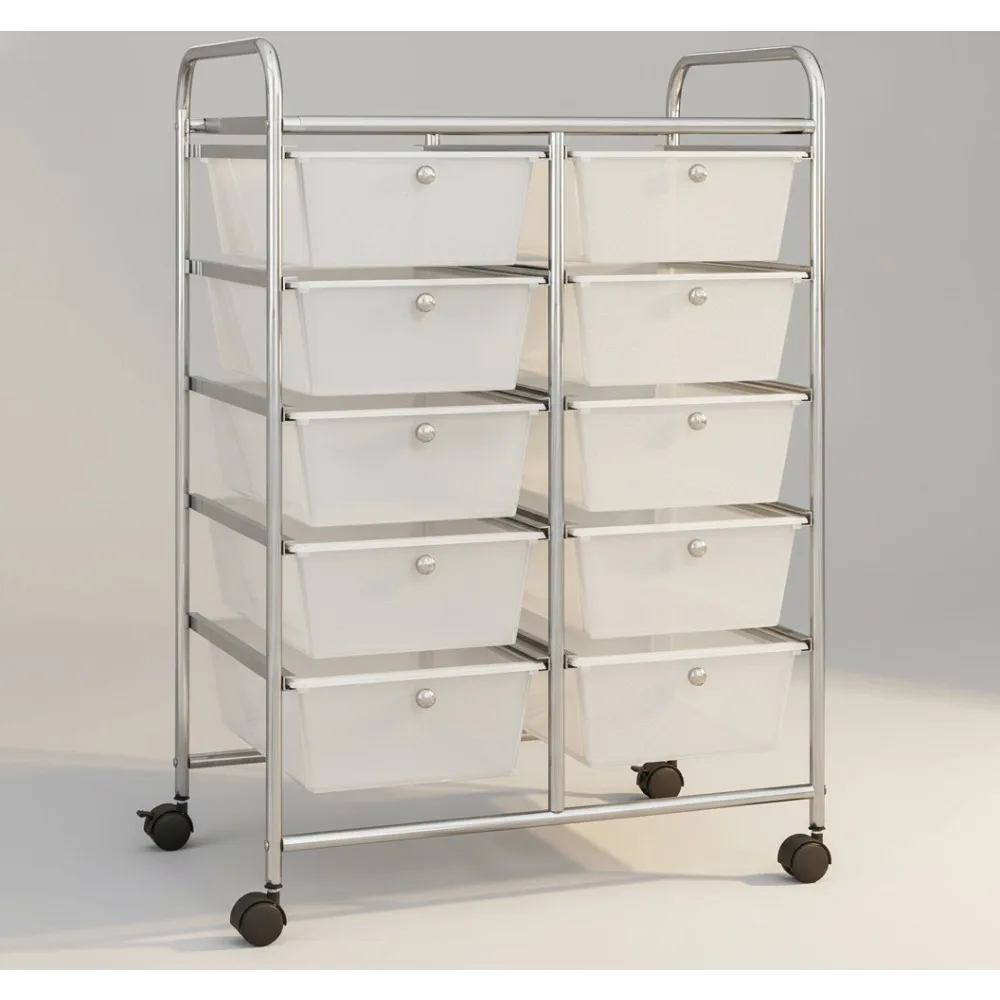 

Тележка на колесиках с 10 ящиками и запираемыми колесами, регулируемый органайзер для офиса, школы, дома