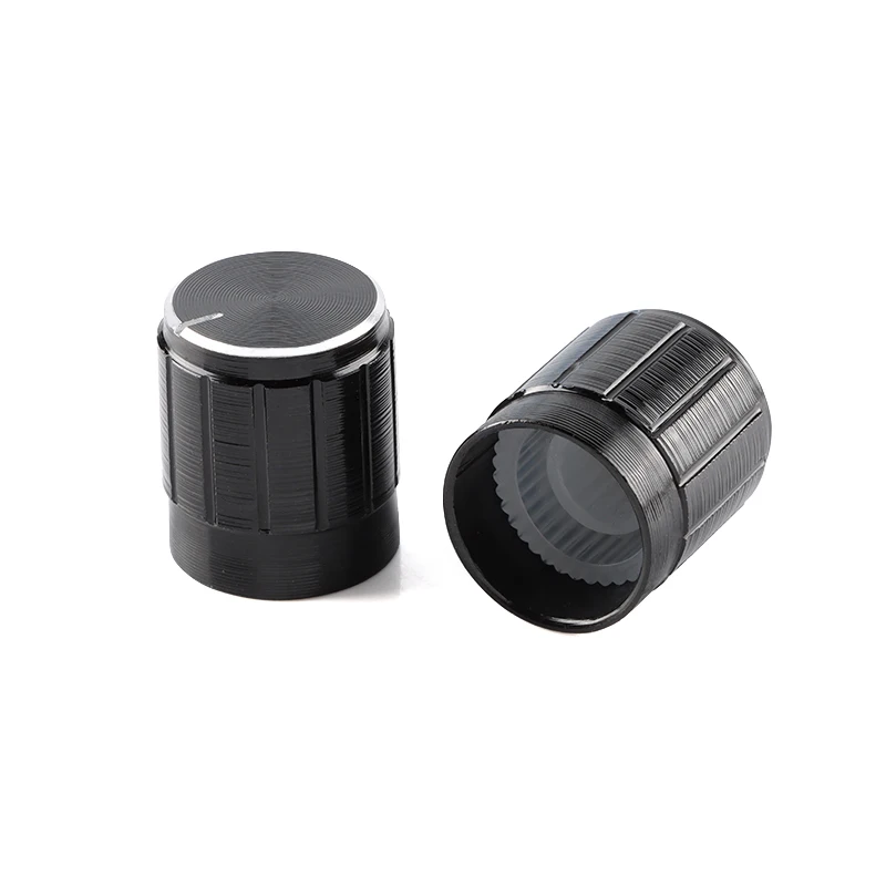 10Pcs/5pcs Black 6mm Potentiometer knobs Caps Knurled Shaft Potentiometer Control Knob Diameter 15mmx17mm Aluminum Switch Knob