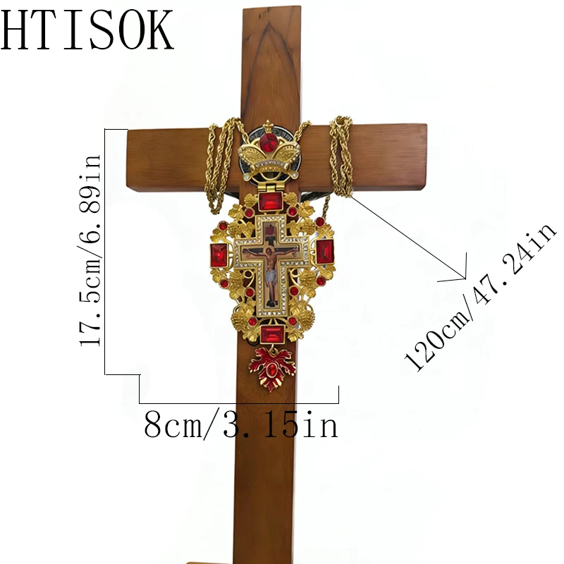 Nuevo Collar con Cruz Ortodoxa de Oro y Joyas Rojas Premium, Colgante de Crucifijo Pectoral para Ceremonia Religiosa y Regalo de Bendición Sagrada
