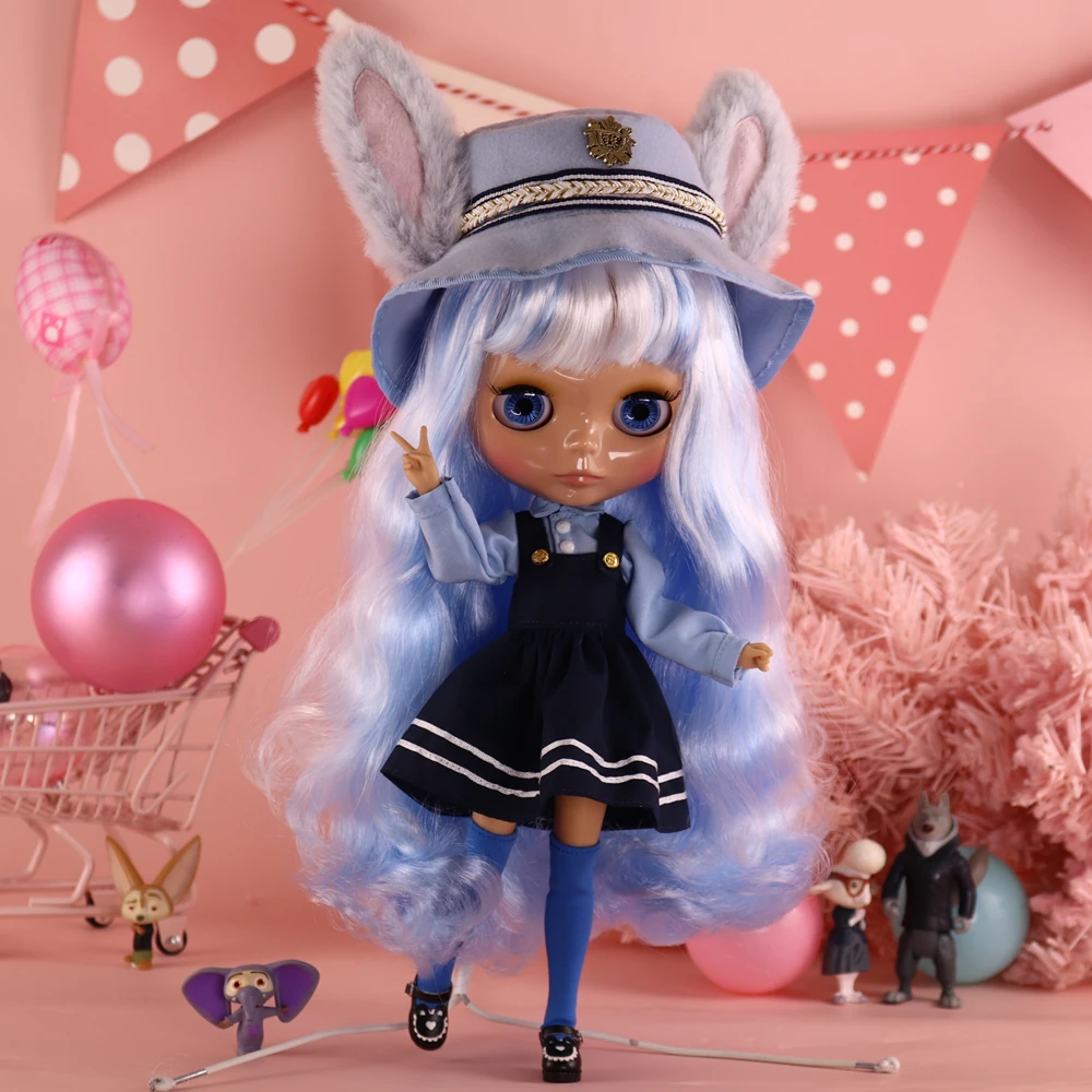 

ICY DBS Blyth Doll Tan Skin Glossy Face Highlight Hair Bunny Cop Rabit Costume Dress 30cm Doll Girl Festival Gift Birthday Gift