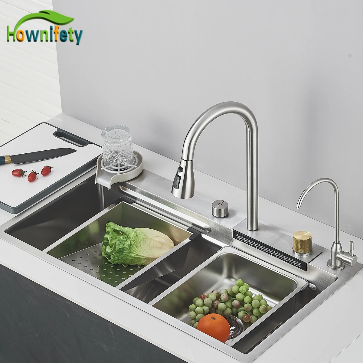 304 aço inoxidável cachoeira pia da cozinha grande único slot integrado 80x45cm conjunto torneira dispensador de sabão água pura