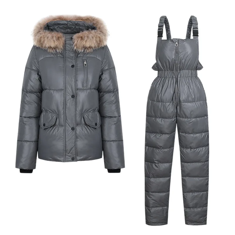 Down cotton-padded suit, female Korean version fashion warm cotton-padded suit two-piece set