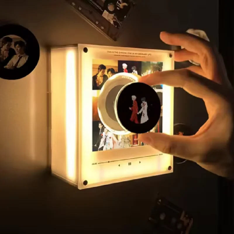 NFC Induction Rotating Vinyl Disc Player Magnetic Refrigerator Sticker Built-in Speaker Auto Singing Night Light Creative Decor