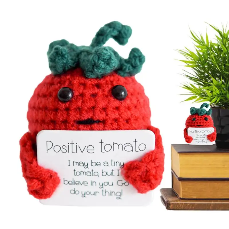 

Knitted Tomato Doll Handmade Emotional Support Tomato With Inspiring Card Funny Emotional Support Cute Emotion Toys