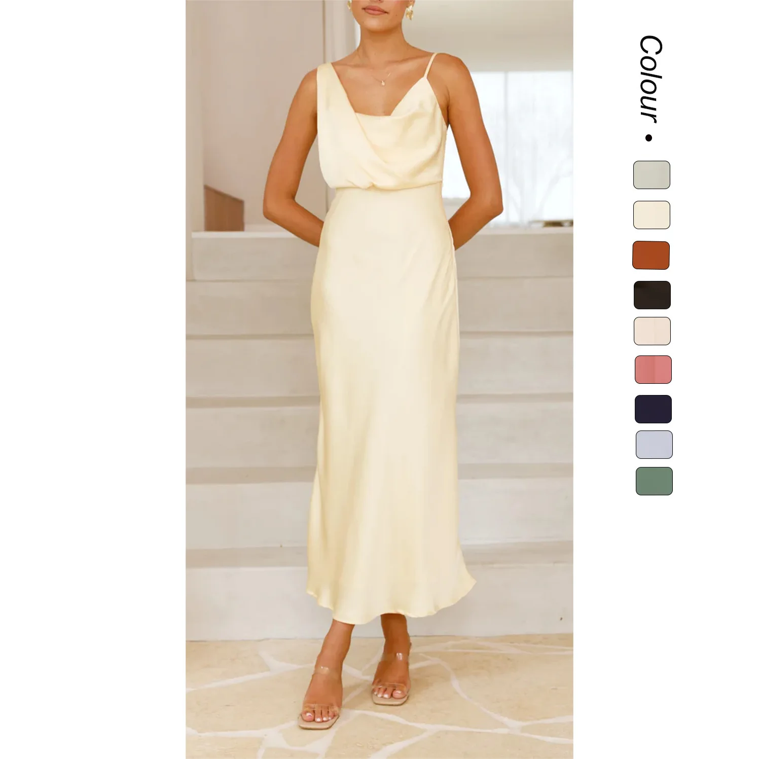 2025 Sommer Neues Damen-Slip-Sexy-Kleid aus einfarbigem Satin – 68762