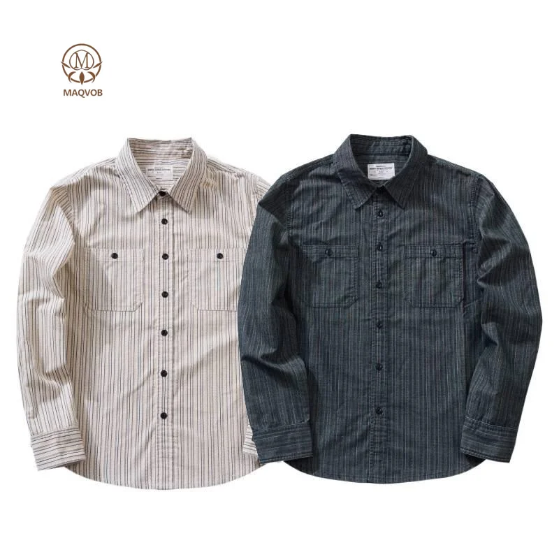 

MAQVOB Европейский размер США Высокое качество Ретро вельветовая рубашка с длинным рукавом Спецодежда Роскошная уличная мужская рубашка в полоску