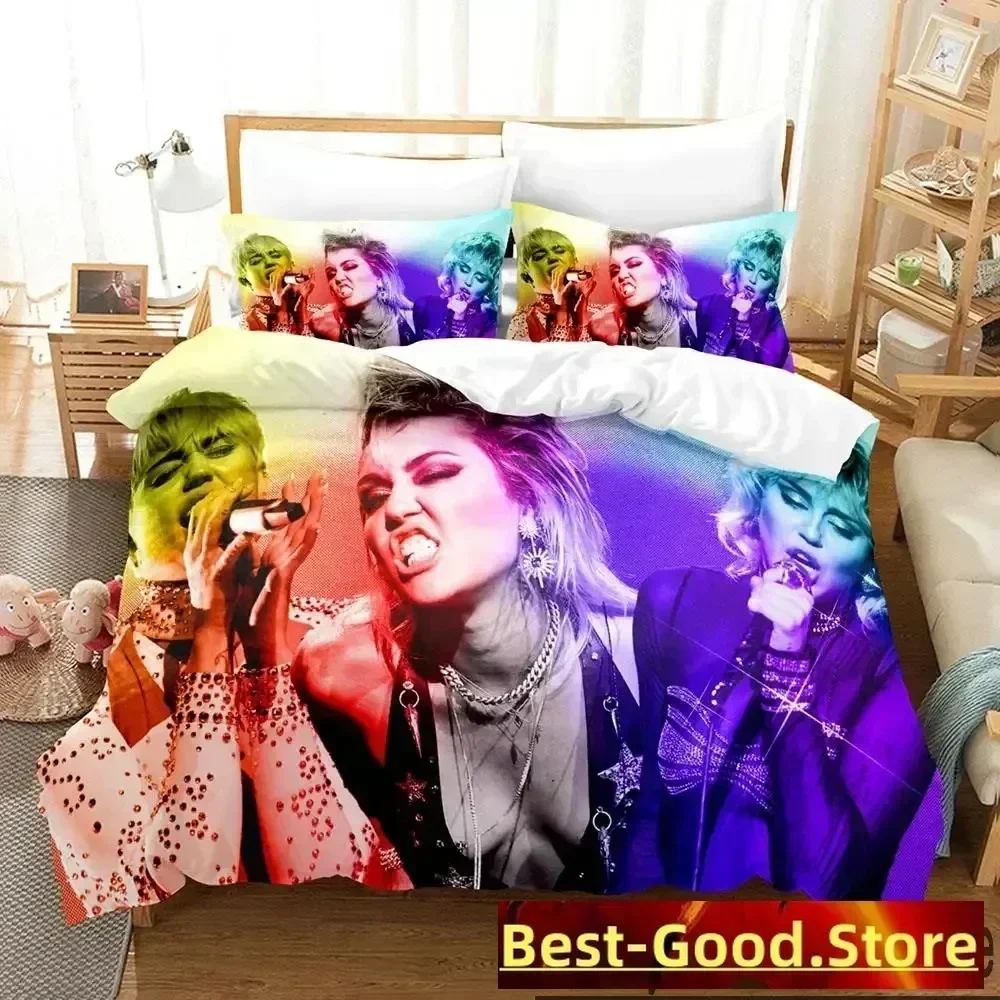 Conjunto de Roupa de Cama Estampado 3D Miley Cyrus Cantora, Capa de Edredom, Lençol, Fronha, Edredom, Tamanho Casal, Queen, King, para Quarto