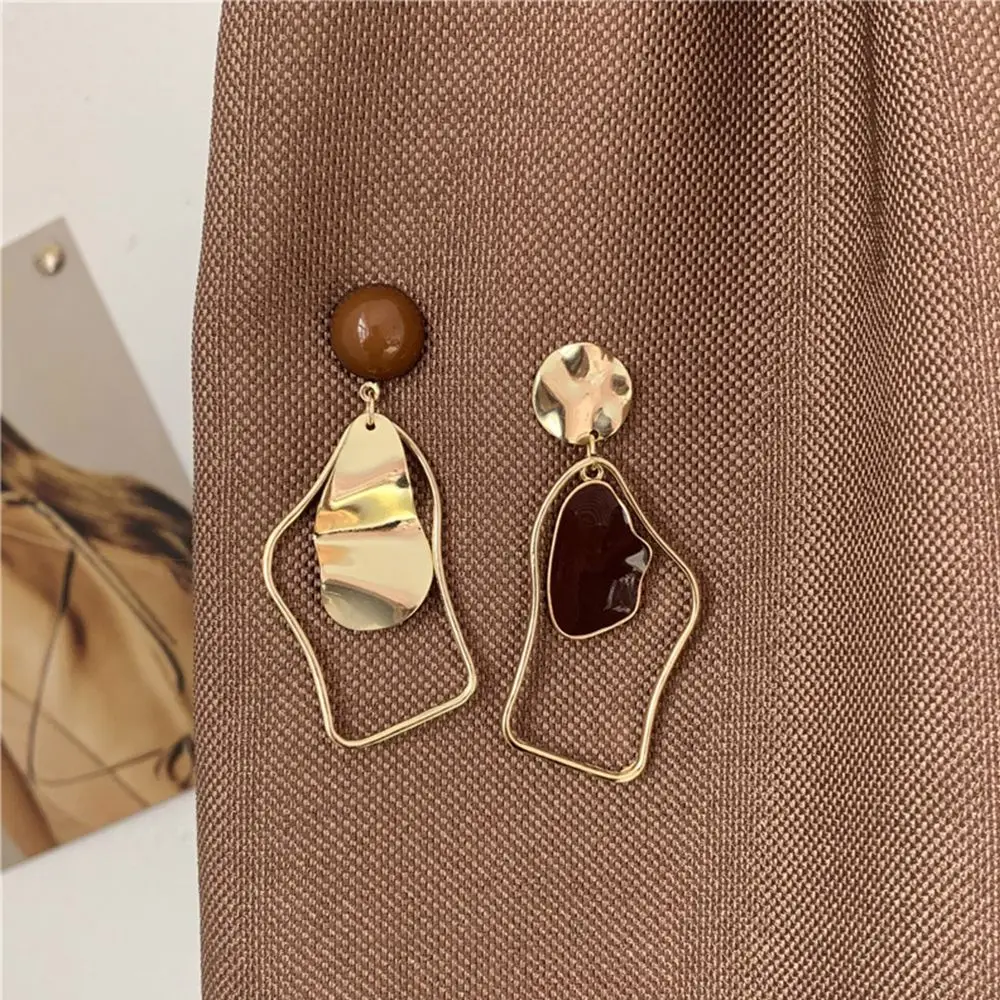 Flashbuy Fashion Geometric Metal Vintage Asymmetrical Earrings Jewelry Irregular Drop Earrings