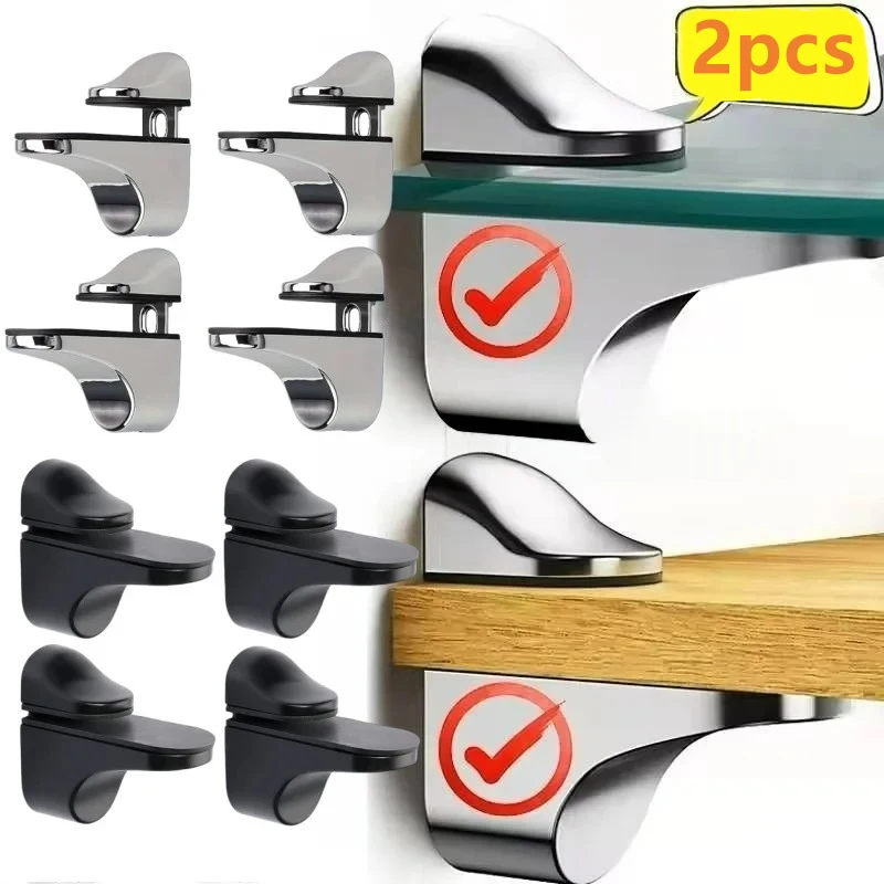 [THG] 2Pcs Adjustable Metal Glass Clamp Wood Glass Shelf Bracket Wall Mount Floating Clip Anti Slip Support