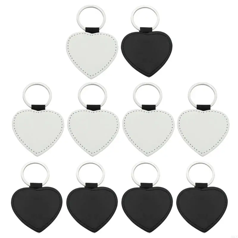 M6CC 10 Pcs Leather Keychains Blank Heart Round Square MDF Keychains Sublimation Heat Transfer Keychains Jewelry Making