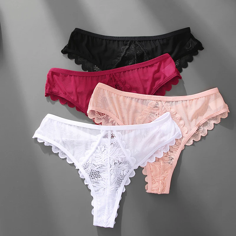 New Lace Thongs Women Underwear Sexy Low-Waist Panties Hollow Out G String Female Underpant Solid Comfortable Female Lingerie