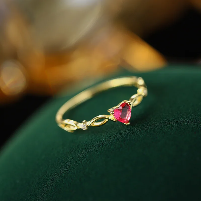 S925 Sterling Silver Heart Red Ring Korean Style Unique Minimalist Design Fashion Women’s Daily Wear Jewelry