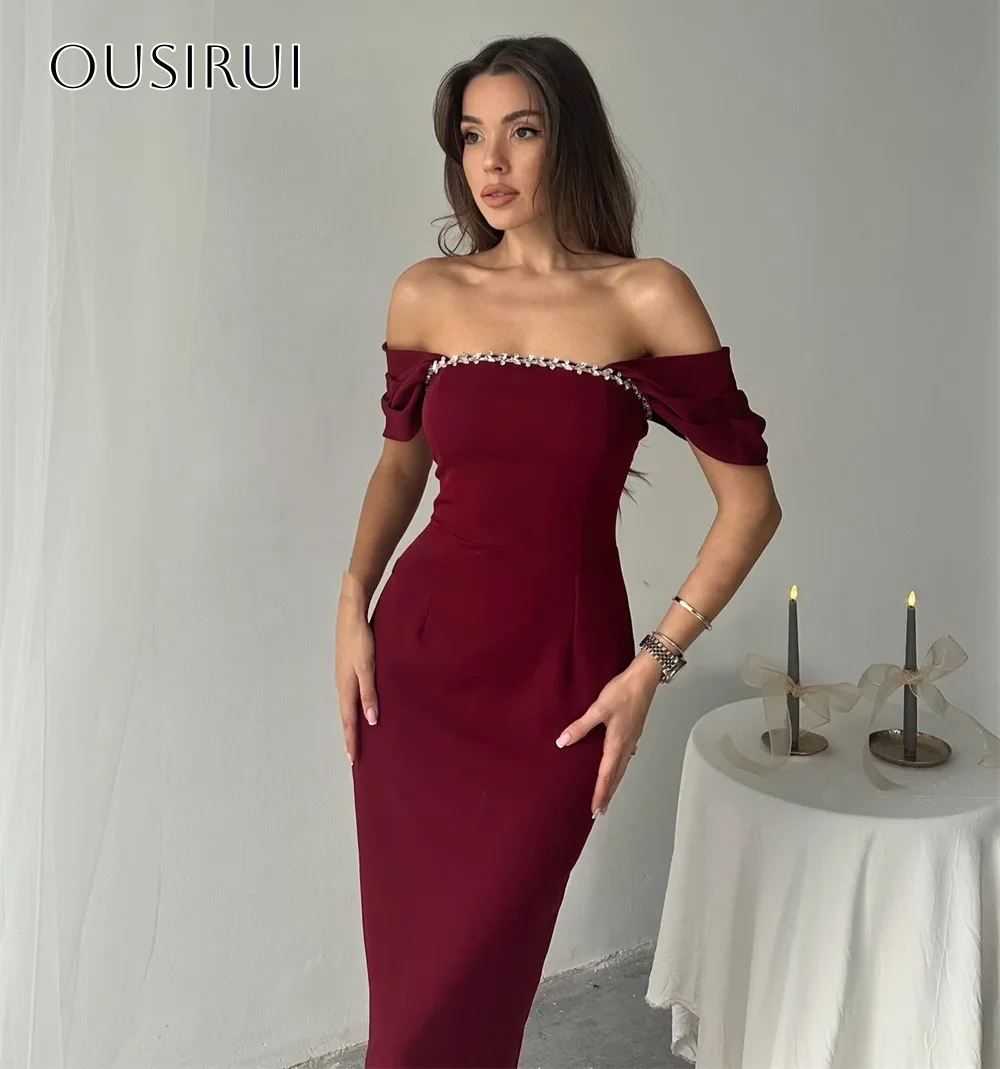 Off-shoulder satijnen schede cocktailjurken voor dames Kralen op maat Enkellengte Enkellengte lavi فسات فسات