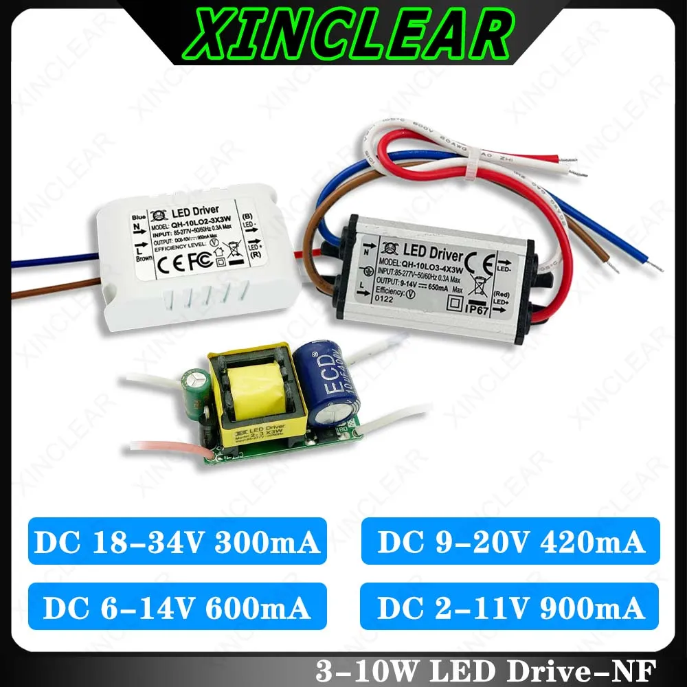 3-10W LED Driver DC 18-34V 9-20V 6-14V 2-11V 300mA 420mA 600mA 900mA Lighting Transformers For 3W 5W 7W 8W 9W 10W Power Supply