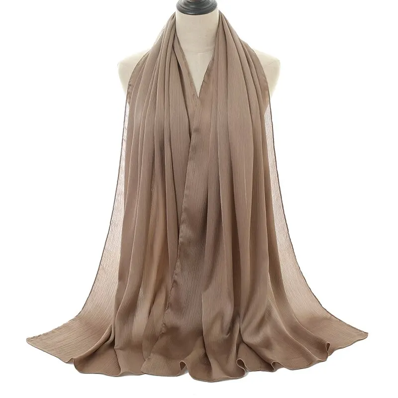 Plain Satin Silk Shawl Crinkle Chiffon Scarf For Women Muslim Hijab Solid Color Long Muffler Ladies Headband 180*70cm