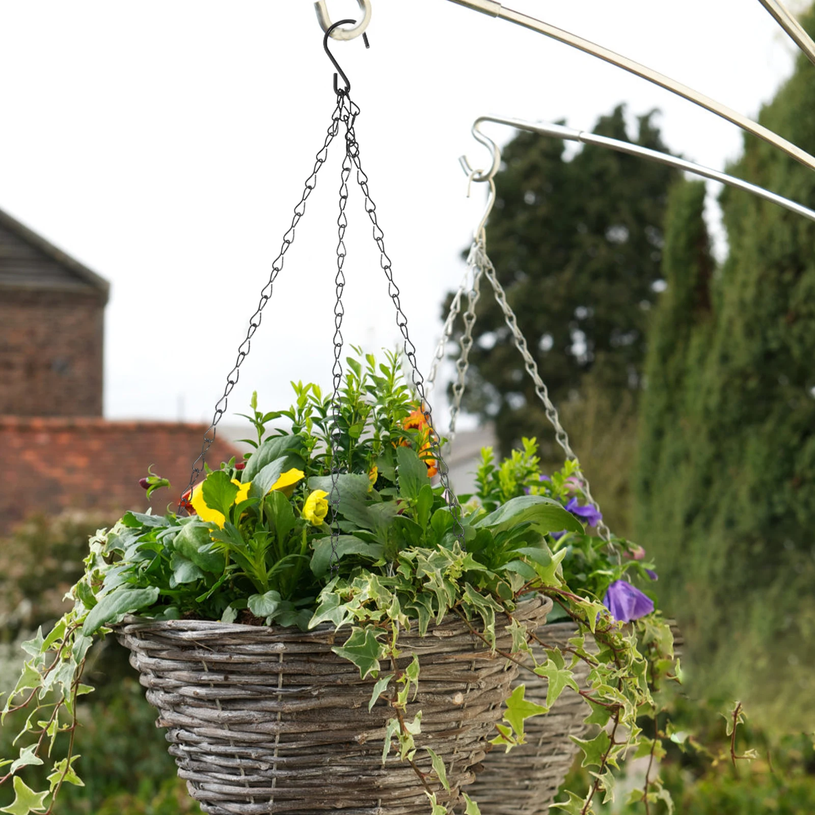 

2pcs Flower Basket Hanging Chain Pot Chains Iron Hooks 3Leads Replacement Durable Multifunctional Easy Install Planters Outdoor