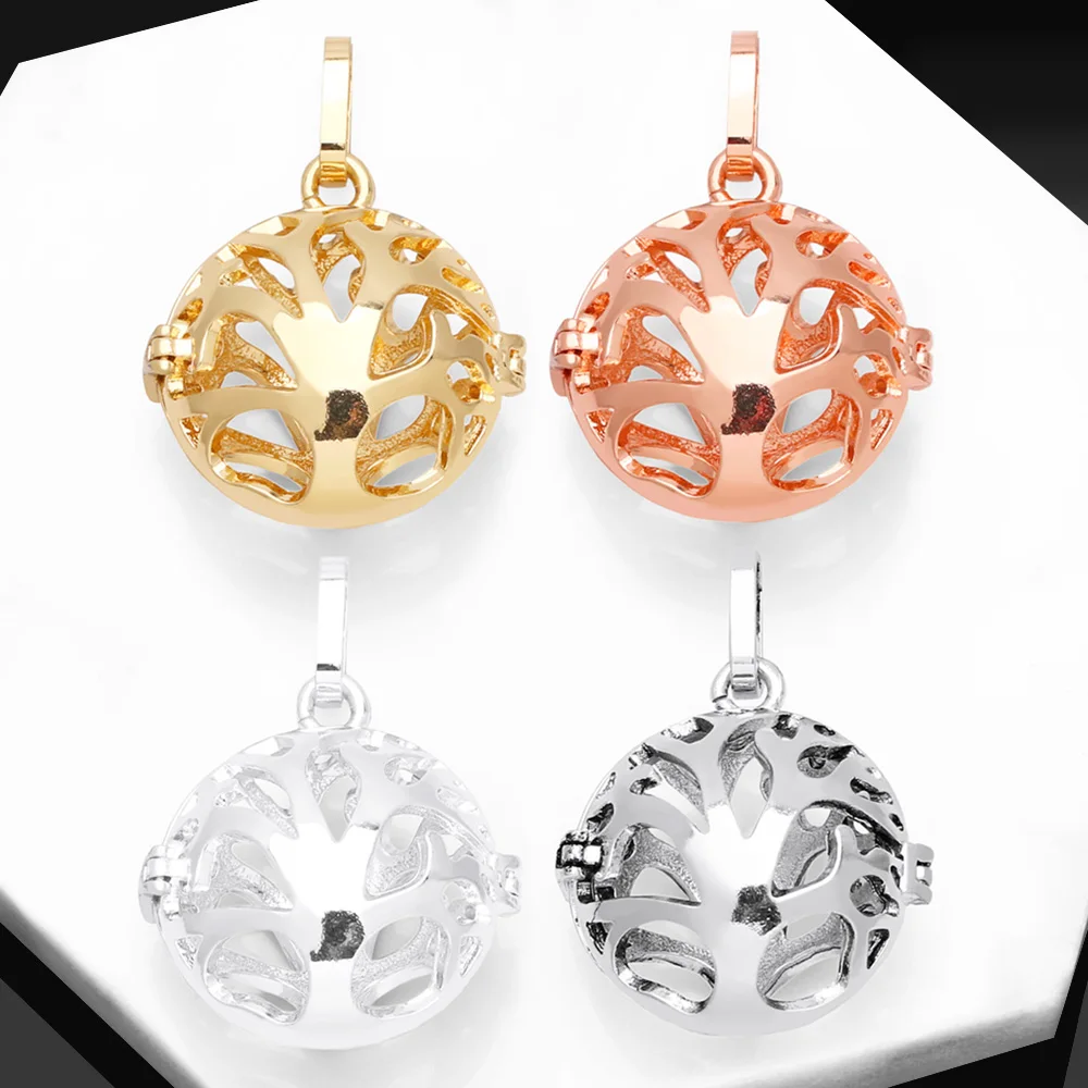 OCESRIO Retro Tree of Life Harmony Ball Chime Bola Necklace Pendant for Pregnancy Copper Gold Plated Wishing Ball pdtb338