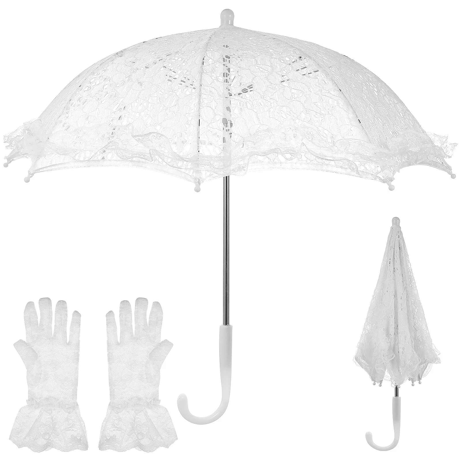 1 Set Kids Lace Parasol Bridal Umbrella Wedding Decoration Wedding Costume Accessory with Lace Gloves