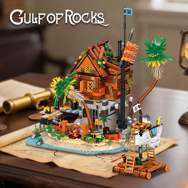 Pirate Series Gulf Of Rocks Building Blocks DIY Retro Style Assembly Model Educational Toys Table Ornament For Kids Perfect Gift