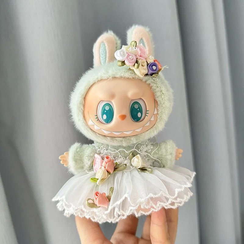 17cm Labubu I II Idol Dolls Clothes Cute Headflower Wedding Dress Accessories Korea Kpop Exo Clothing Plush Doll'S Clothes