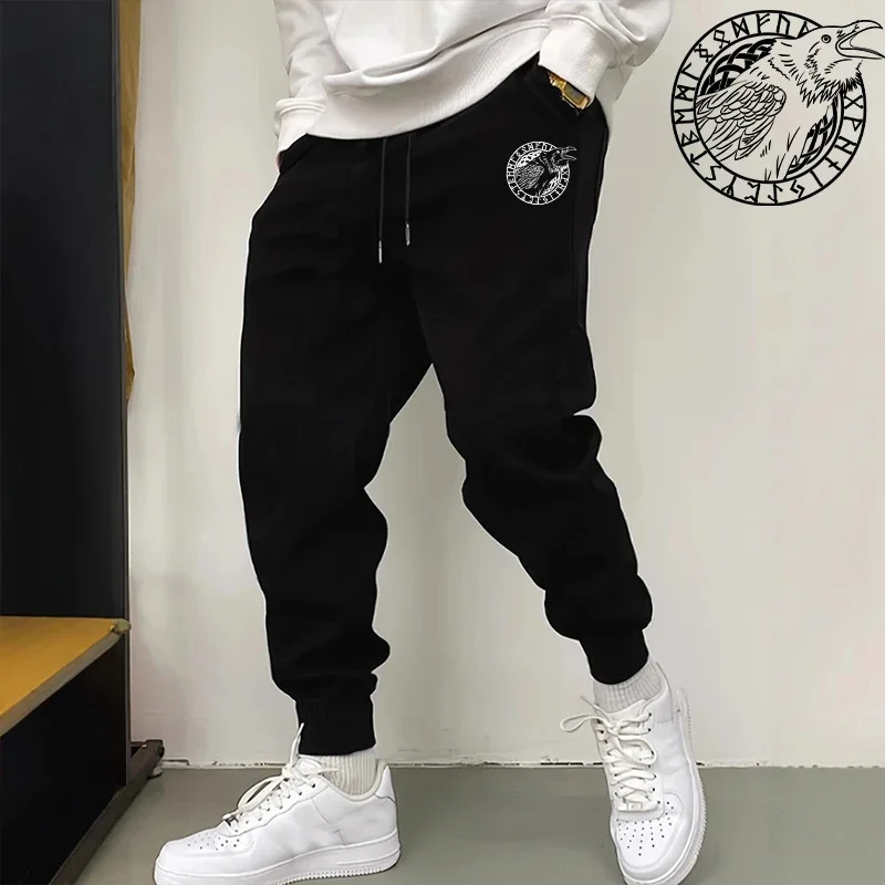

Осень-зима, мужская уличная одежда, спортивные штаны с буквенным принтом, свободные брюки для фитнеса, однотонная спортивная одежда, спортивные штаны древнего ворона